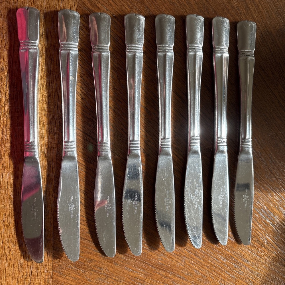 Vintage LK Stainless Steel Japan Dinner Knives Set Of 8